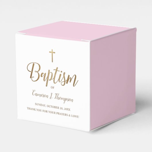 Modern Pink & Gold Baptism with Cross Personalized Geschenkschachtel (Vorderseite)