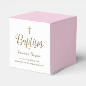 Modern Pink & Gold Baptism with Cross Personalized Geschenkschachtel (Rückseite)