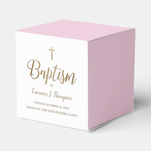 Modern Pink & Gold Baptism with Cross Personalized Geschenkschachtel (Rückseite)