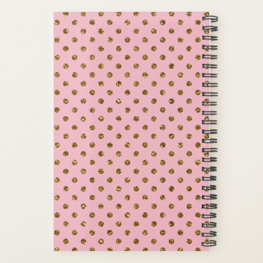 Modern Pink Gold Black Glitzer Polka Dots Monogram Planer (Rückseite)