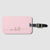 Modern Pink Gold Calligraphy Monogram Name Gepäckanhänger (Vorderseite (Horizontal))