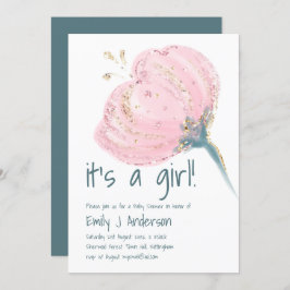 Modern Pink Gold Ein Mädchen mit BabyShower handsc Einladung