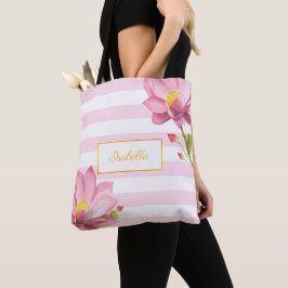 Modern Pink Gold Floral Lotus Tasche