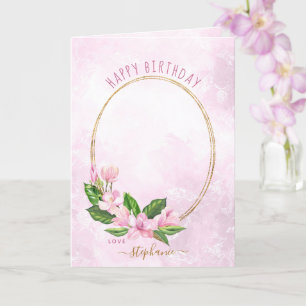 Modern Pink Gold Floral Wreath Photo Birthday Karte