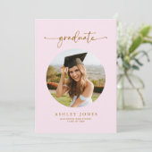 Modern Pink & Gold Foto Girl Abschluss Einladung (Stehend Vorderseite)