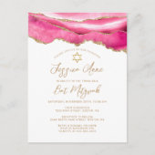 Modern Pink Gold Glitzer Agate Bat Mitzvah Ankündigungspostkarte (Vorderseite)