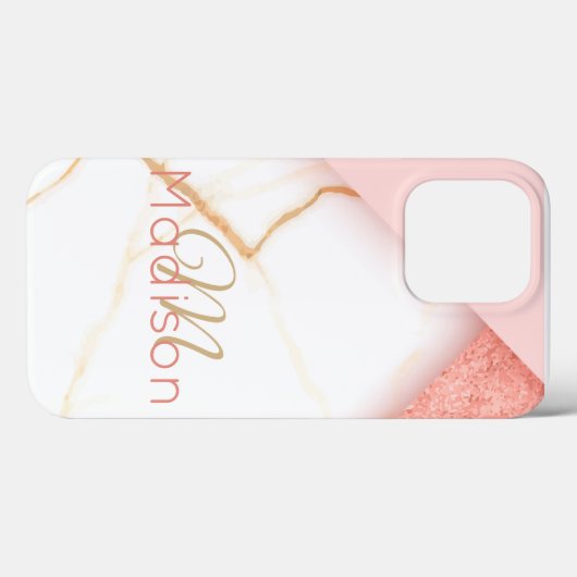 Modern Pink Gold Glitzer Marmormonogramm Name Case-Mate iPhone Hülle (Rückseite (Horizontal))