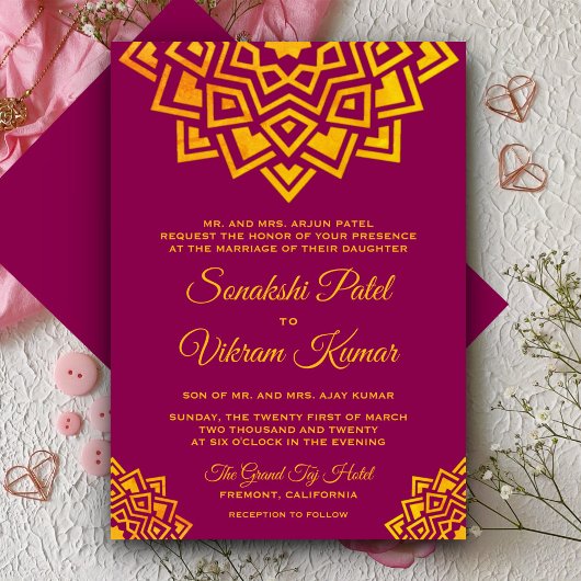 Modern Pink Gold Mandala Indian Wedding Einladung