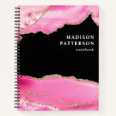 Modern Pink Gold Marmor Girly Chic Name Notebook Notizblock (Vorderseite)