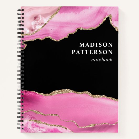 Modern Pink Gold Marmor Girly Chic Name Notebook Notizblock (Vorderseite)