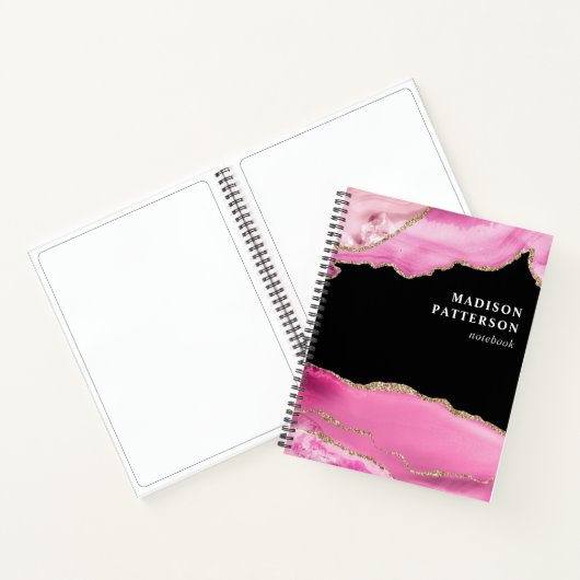 Modern Pink Gold Marmor Girly Chic Name Notebook Notizblock (Innenseite)