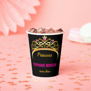 Modern Pink Gold Princess Crown Geburtstagsparty Pappbecher