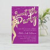 Modern Pink Gold Sweet 16. Party Script Einladung (Stehend Vorderseite)