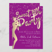 Modern Pink Gold Sweet 16. Party Script Einladung (Vorne/Hinten)