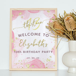 Modern Pink Gold Teen Girl Geburtstag Begrüßungsze Poster