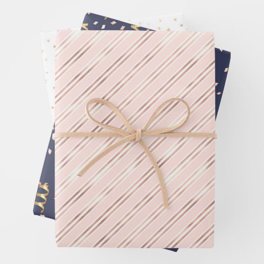 Modern Pink Gold White Navy Girl Geschenkpapier Set (Beispiel)