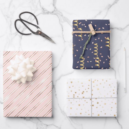 Modern Pink Gold White Navy Girl Geschenkpapier Set (Vorderseite)