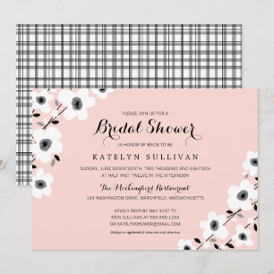 Modern Pink Grau Black Anemone   Brautparty Einladung