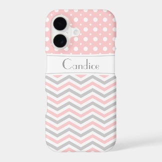 Modern pink, grau, weiß Chevron & Polka-Punkte