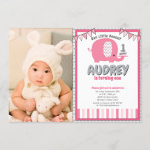 Modern Pink Gray Baby Elephant Erstes Geburtstagsf