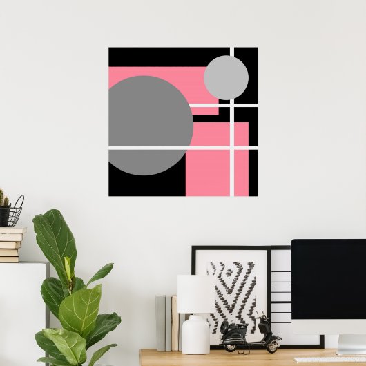 Modern Pink Gray Schwarz-weiß - MS001 Leinwand Poster (Heimbüro)