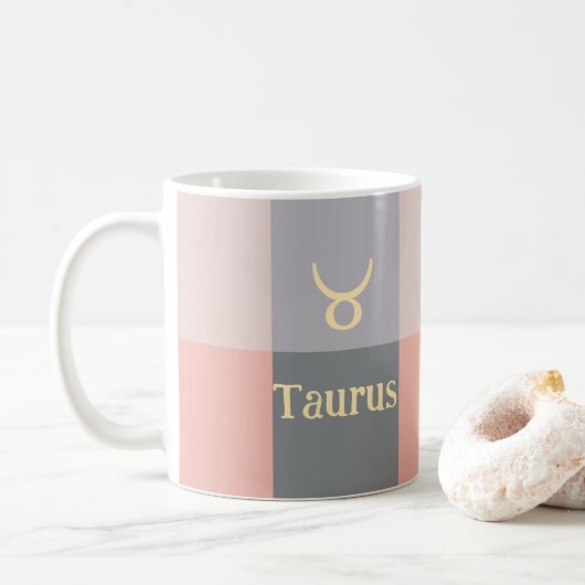 Modern Pink Gray Taurus Kaffeetasse (Mit Donut)
