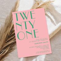Modern Pink Green Minimalistisch Chic 21. Geburtst