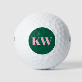 Modern Pink Green Monogram Initials Personalized Golfball (Vorderseite)