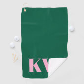 Modern Pink Green Monogram Initials Personalized Golfhandtuch (Insitu)