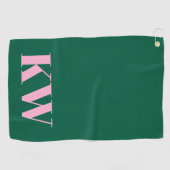 Modern Pink Green Monogram Initials Personalized Golfhandtuch (Horizontal)