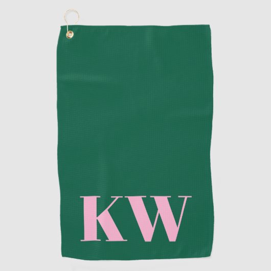 Modern Pink Green Monogram Initials Personalized Golfhandtuch (Vorderseite)