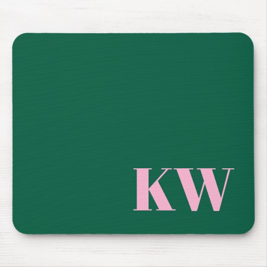 Modern Pink Green Monogram Initials Personalized Mousepad (Vorne)