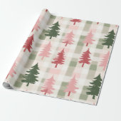 Modern Pink & Green Pine Tree Plaid Christmas Geschenkpapier (Ungerollt)