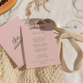 Modern Pink Green Whimsical Summer Fun Wedding Menükarte