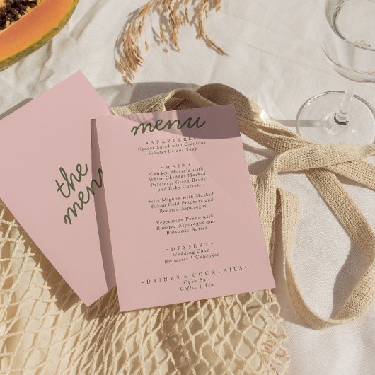Modern Pink Green Whimsical Summer Fun Wedding Menükarte