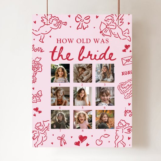 Modern Pink Hand Drawn How Old Was The Bride Sign Poster