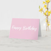 Modern Pink Happy Birthday White Script Karte (Gelbe Blume)