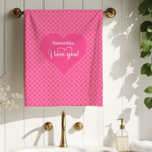 Modern Pink Heart Love Gift for Husband Bath Towel Badhandtuch Set