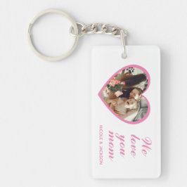 Modern Pink Heart One Foto Name Muttertag Schlüsselanhänger