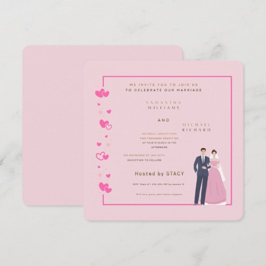 Modern Pink Heart Wedding Invitation - Customizabl Save The Date (Vorne/Hinten)