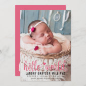 Modern Pink Hello World Foto Geburtsstat Ankündigung (Vorne/Hinten)