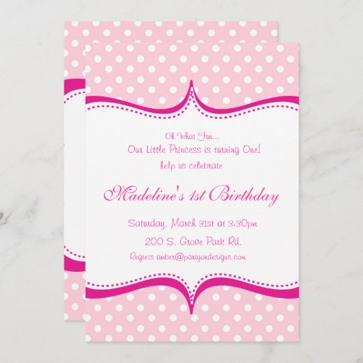 Modern Pink Hot Pink Polka dot Princess Einladung (Vorne/Hinten)