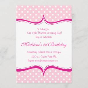 Modern Pink Hot Pink Polka dot Princess Einladung