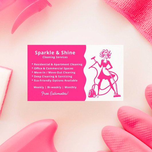 Modern Pink Housekeeper Maid Cleaning Service  Visitenkarte