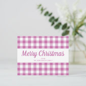 Modern Pink Karierte Weihnachtsschrift Postkarte (Stehend Vorderseite)