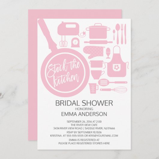 Modern Pink Kitchen Bridal Dusche Einladung (Vorne/Hinten)