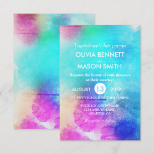 Modern Pink Leaf Wasserfarbe Hochzeitsempfang Einladung