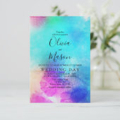Modern Pink Leaf Wasserfarbe Hochzeitsempfang Einladung (Stehend Vorderseite)