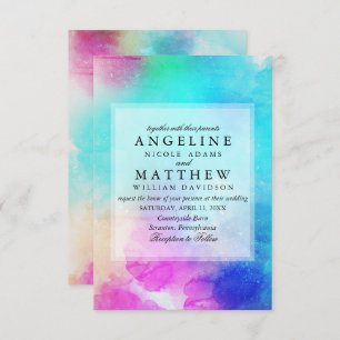 Modern Pink Leaf Wasserfarbe Hochzeitsempfang Einladung