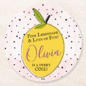 Modern Pink Lemonade 1. Geburtstag Runder Pappuntersetzer (Vorderseite)